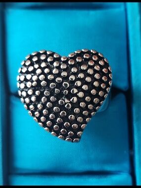 Tocara Sterling Silver Heart Studded Ring in Black and Silver